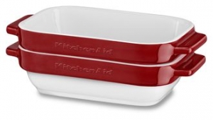 Набор керамических чаш прямоугольных для запекания (2шт.) KitchenAid KBLR02MBER, 2х0.45л, красные
